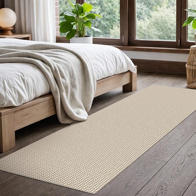 EARTHALL Woven Runner Rug 2x7 Ft Washable Runners for Hallways Cotton Non Slip Rubber Backed Kitchen Runner Braided Indoor Floor Carpet for Entryway, Hallway, Kitchen, Bedroom, Beige/Ivory