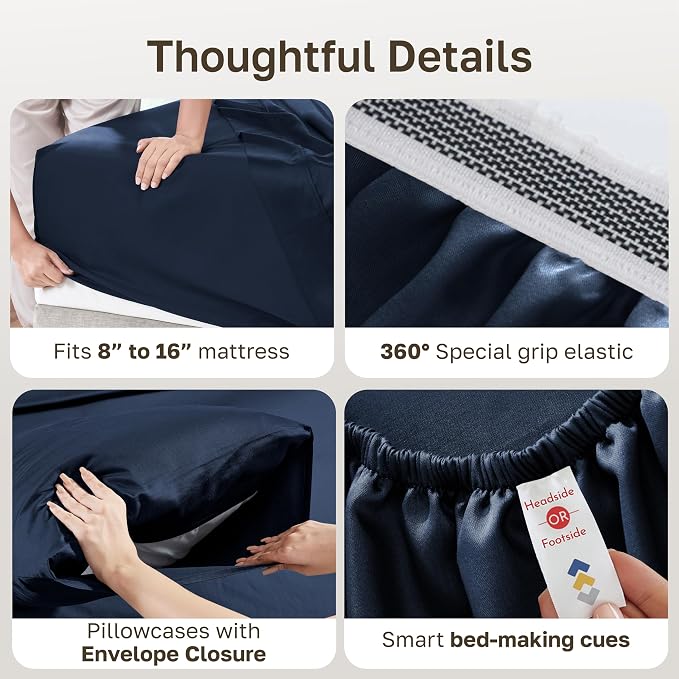 California Design Den California King Sheet Sets Deep Pocket - Certified 100% Egyptian Cotton Sheets, Soft Sateen, Durable Bedding - Dark Denim Blue
