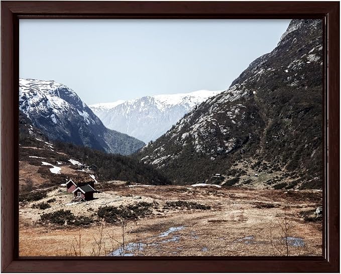 Monem Art Scandinavian Mountain Cabin Landscape Photography Print - Nordic Nature Scenic Art Poster - Wall Decor for Living Room, Bedroom or Office - 8x10 Brown Framed CANVAS by Mareike Bohmer