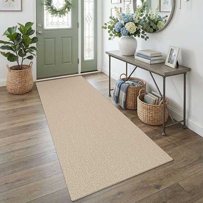 EARTHALL Washable Runner Rug 3x7 Ft Non Slip Runners for Hallways Wide Cotton Rubber Backed Kitchen Runner Braided Indoor Floor Carpet Runners for Entryway, Hallway, Kitchen, Bedroom, Send/Beige
