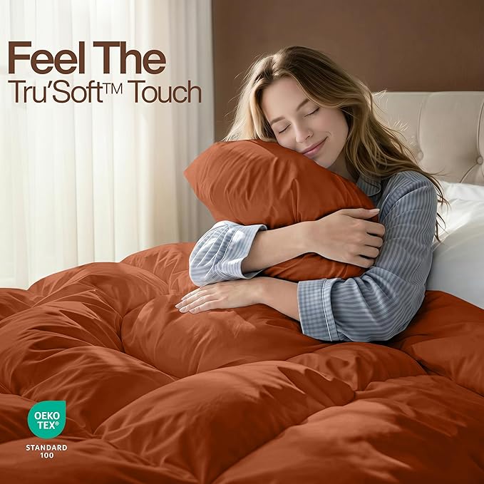 Utopia Bedding Queen Comforter Duvet Insert, Quilted Burnt Orange Comforter with Corner Tabs, Box Stitched Down Alternative Comforters Queen Size 88 x 88 inches