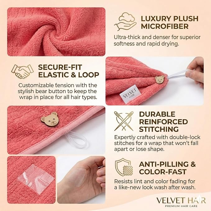3 Pack Red Microfiber Hair Towel Wrap, Super Absorbent Quick Dry Hair Turban for Women, 10x26 Inches Soft Hair Drying Cap for Long Thick Curly Hair, Shower Bath Travel