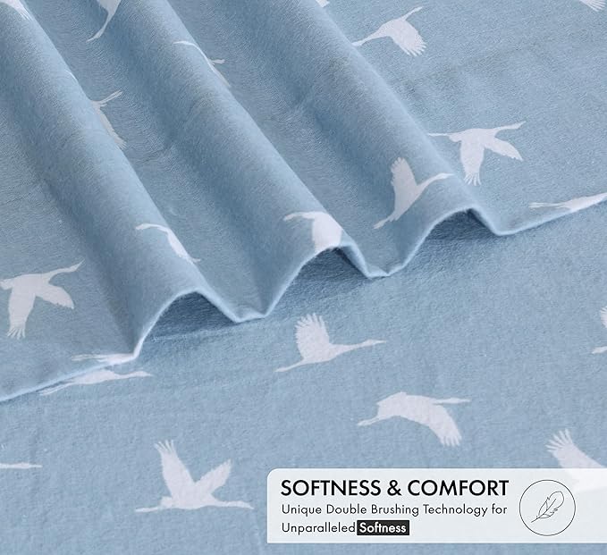 RUVANTI Flannel Sheets Queen Size - 100% Cotton Double Brushed Bed Sheets, Deep Pockets 16 Inches Queen Sheet Set, All Seasons Breathable & Extra Soft - Warm & Cozy, 4 Piece, We Fly