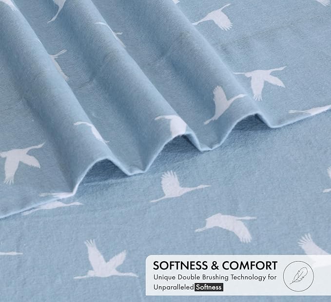 RUVANTI Flannel Sheets King Size - 100% Cotton Double Brushed King Bed Sheets Set - Deep Pockets 16 Inches - All Seasons Breathable & Extra Soft - Warm & Cozy, 4 Piece, We Fly