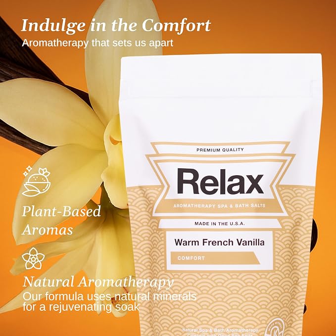 Relax Spa & Bath Aromatherapy Bath Salts for Hot Tub, Bath, or Spa, 2LB Bag Infused with Magnesium, Bath Salt for Soaking, Warm French Vanilla Scent