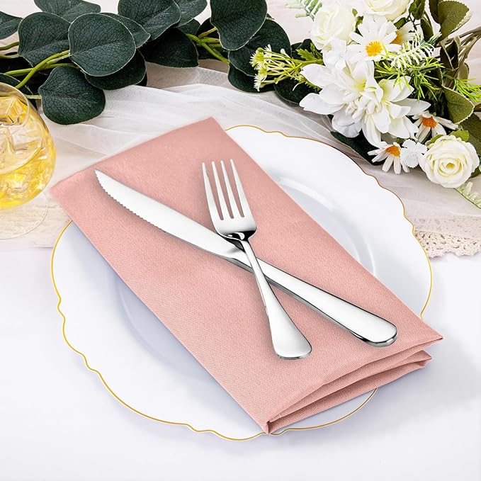 SuperO Set of 40 Cloth Napkins 17 x 17 Inch, Polyester Solid Washable Dinner Napkins with Hemmed Edges,Great for Restaurant, Wedding and Party(Dusty Pink)