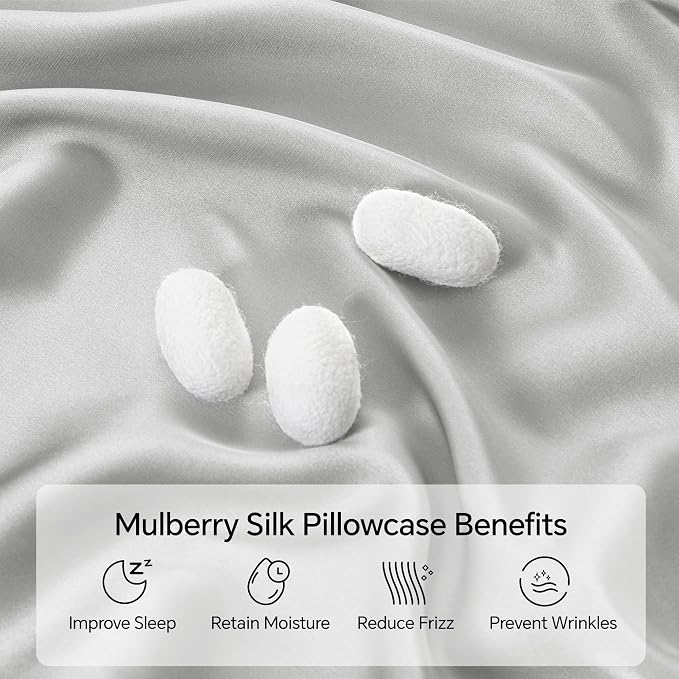INFIIXSO Body Pillow Cover with Zipper, Luxury Mulberry Silk Body Pillow Case 20x54 Inches, Ultra Smooth and Soft Cooling Long Pillowcase, Gift for Women, Men(Light Grey)