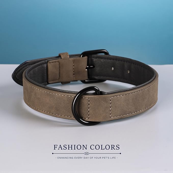 Didog Soft Padded PU Leather Dog Collar, Breathable and Adjustable Dog Collars for Small Dogs, Comfortable for Daily Walk, Brown, M Fit Neck 11-14"(10-20 lbs)