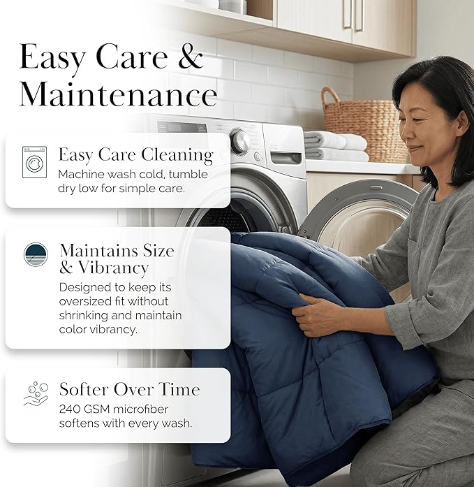 Southshore Fine Living, Inc. Blue Twin XL Comforter, Dorm Room Bedding Duvet Insert, Machine Washable Twin XL Bedding, Warm and Fluffy Down Alternative Comforter for Cool Weather, Dark Blue Comforters