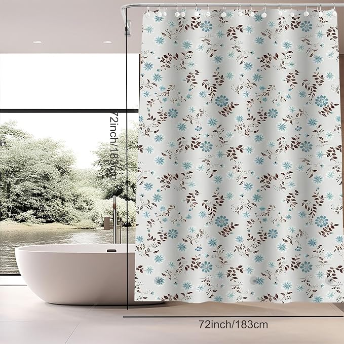 TIKABC Shower Curtain Liner, White Flower 4G PEVA Shower Liner, Plastic Waterproof Shower Curtains, 72x72 inch with Grommet Holes 3 Magnetic Weights