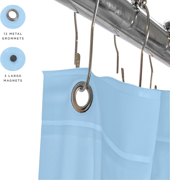 Bath Bliss PVC Heavy Weight Shower Curtain Liner | 4G | 70"x72" | Rust Resistant Copper Grommets | Magnetic Hem | Blue