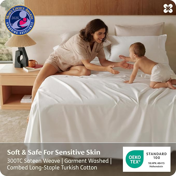 Bedsure 100% GOTS Certified Organic Cotton Sheets, Full Size Sheets, 16" Deep Pocket Bedsheets with Corner Straps, Eco-Friendly, Soft, Breathable & Luxury PureWoven Cotton Hotel Bedding, White