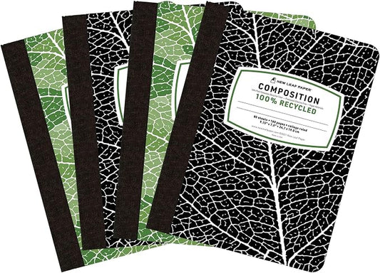 Composition Books, 4 Pack, Sustainability Designed, 9.75”x 7.5", 80 Sheets, 100% Recycled College Ruled Pages, Vegan, 2 Cover Designs, Made in USA