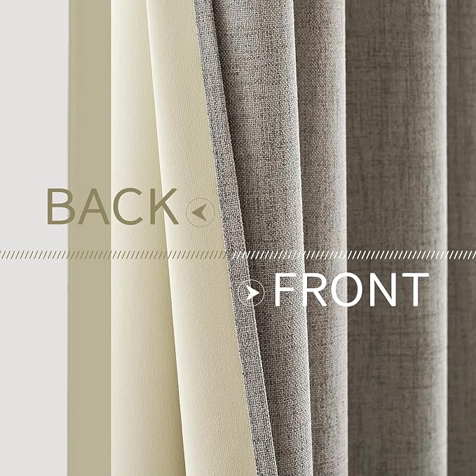 MIULEE Linen Curtains for Bedroom Solid 100% Blackout Thermal Insulated Greige Curtains Grommet Room Darkening Drapes for Living Room Nursery 52x72 Inch (2 Panels)