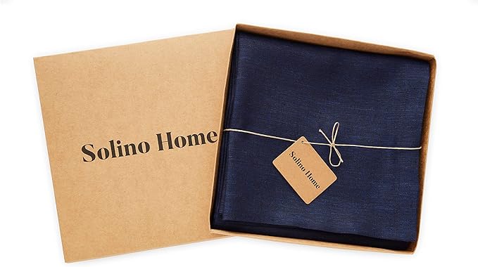 Solino Home European Flax Linen Curtain Chambray Navy, 52 x 96 Inch Light Filtering Rod Pocket Curtain 96 Inch, 100% Pure Linen Window Treatment for Living Room, Bedroom - 1 Panel