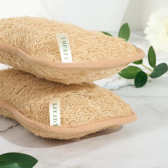Large Premium Natural Dual Sided Loofah Sponge (3 - Pack), Exfoliating Body Scrubber, 100% Plant-Based Shower Luffa Sponge, Bath Loofah for Women and Men