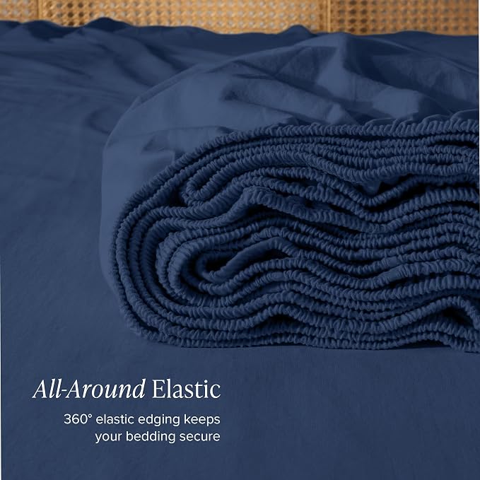 Bare Home 100% Organic Cotton Jersey Fitted Sheet - Twin XL Size - Ultra Soft - Deep Pocket Fitted Sheet - 100% Cotton - Ring Spun Yarns (Twin XL, Dark Blue)