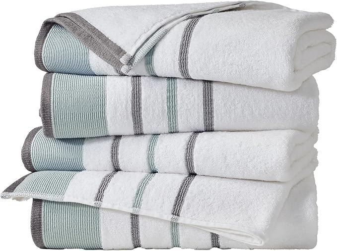 Great Bay Home Decorative Bath Towel Set - Cotton 4 Pack 54x27 Bath Towel Set - Durable Towels for Bathroom Decor (Eucalyptus/Grey)