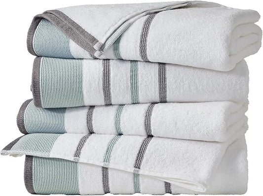 Great Bay Home Decorative Bath Towel Set - Cotton 4 Pack 54x27 Bath Towel Set - Durable Towels for Bathroom Decor (Eucalyptus/Grey)