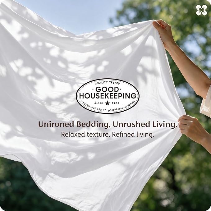 Bedsure Duvet Cover Queen Size - 100% Washed Cotton, Linen-Like Minimalist Bedding - PureWoven Plain Soft Comforter Cover for All Seasons, 1 Duvet Cover Only (Bright White, 90" x 90")