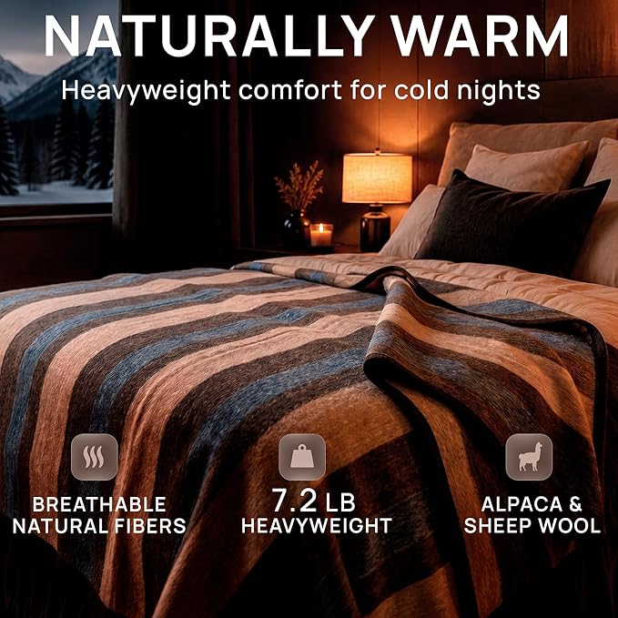 Desert Breeze Distributing Alpaca & Merino Sheep Wool Blanket King Size, 100% Wool Bed Blanket, Heavyweight Warm Winter Blanket for Extreme Cold, Woven in Peru, Earth Tones
