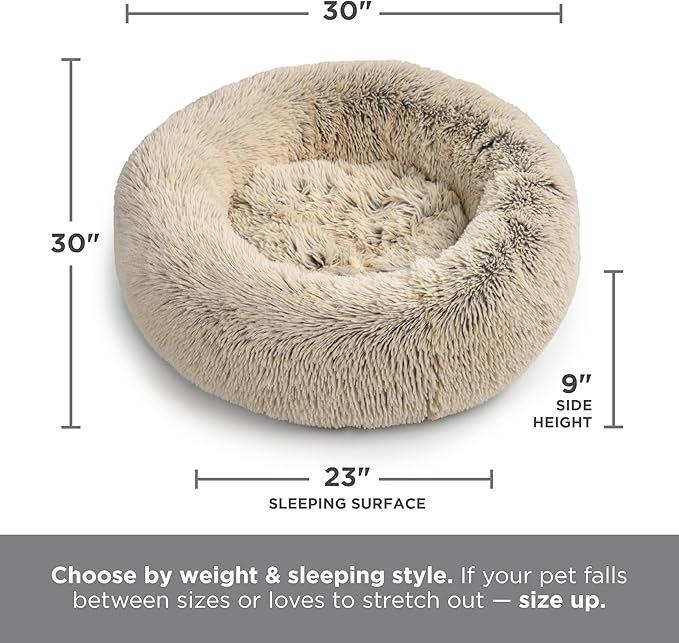 Best Friends by Sheri The Original Calming Donut Dog Bed for Medium Dogs up to 45 lbs, Shag Faux Fur, Gray, Medium, 30" x 30"