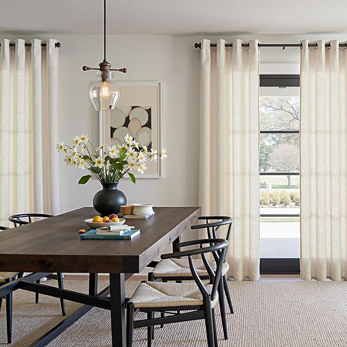 jinchan Linen Curtains 90 Inch Length 2 Panels Set Light Filtering Beige Curtains for Bedroom Soft Thick Linen Textured Window Drapes Semi Sheer Grommet Farmhouse Drapes for Living Room 50" Wide
