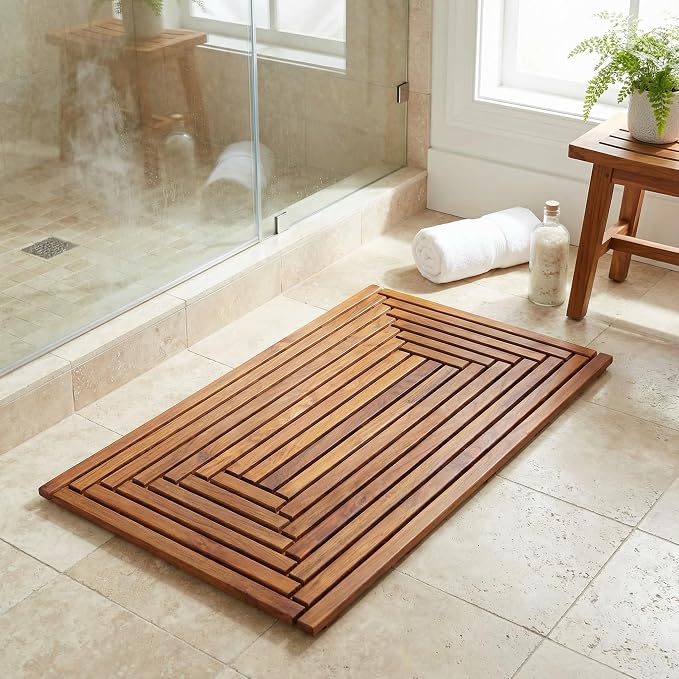 Bare Decor Giza Shower, Spa, Door Mat in Solid Teak Wood, 36" x 20"