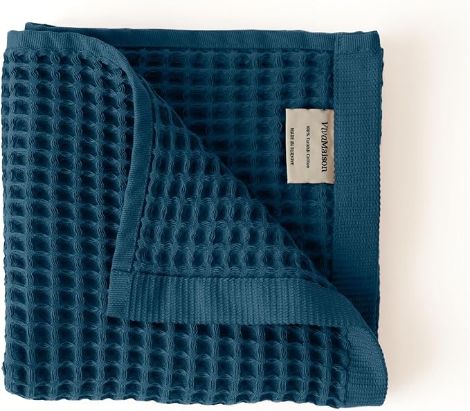 Premium Waffle Hand Towels Pack of 4 Extra Large 20x35 inch - 100% Turkish Cotton, Waffle Weave, Quick Dry, Lint Free, Super Absorbent, Thin Hand Bath Towel (Indigo, Set of 4 Hand Towels)