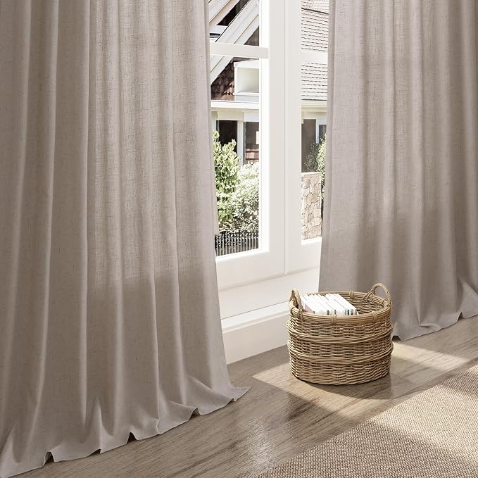 Nanspring Stone Beige Curtains 63 Inch Length for Living Room Linen Luxury Light Filtering Semi Sheer Curtain Back Tab Simple Modern Elegant Farmhouse Decor Drapes for Bedroom Office 52x63, 2 Panels
