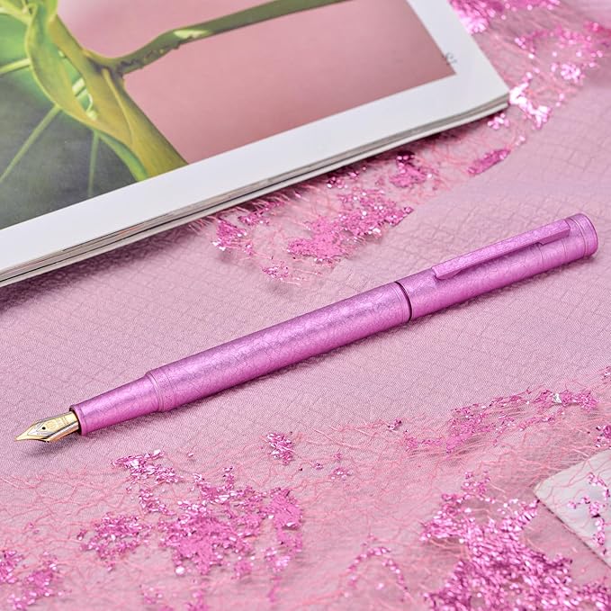 Hongdian 1851 Forest Fountain Pen Pink Ice Flowers, Fine Nib Classic Design with Converter and Metal Pen Case