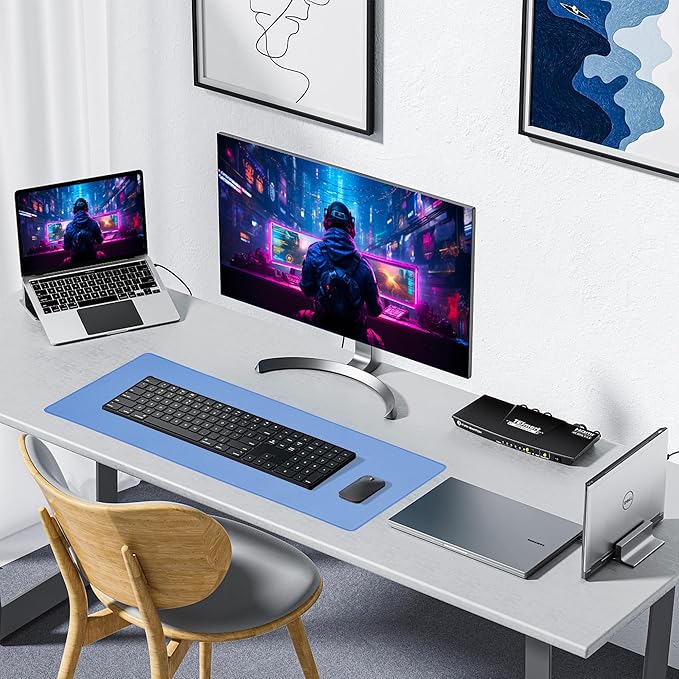 ALOANES Waterproof Mouse Pad, XL Gaming Keyboard Pad with Anti-Slip Base, Grain Jacquard Surface, Extend Desk pad for Gamer, Office & Home, Blue Mousepad 31.5"x 11.8"x 0.12"