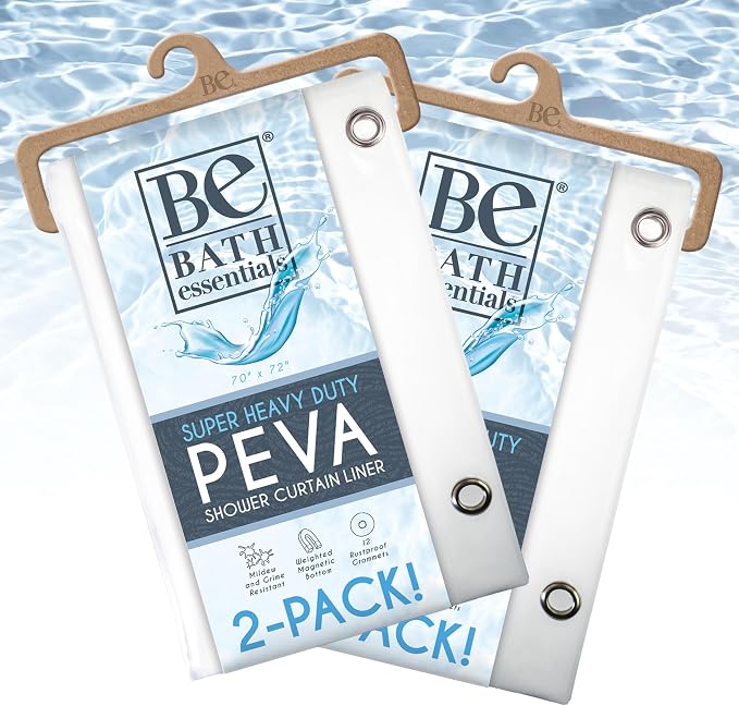 Shower Curtain Liner - Heavy Duty 6 Guage PEVA - Built in 3 Weighted Magnets - 12 Aluminium Grommets (2, White, 72" x 72")