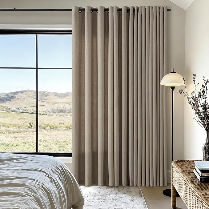 Semi Sheer Faux Linen Curtains for Bedroom 84 Inch Length 2 Panels Set Tan Brown Bronze Grommet Light Filtering Privacy Drapes Neutral Boho Farmhouse Vintage Bay Window Curtains for Living Room Taupe
