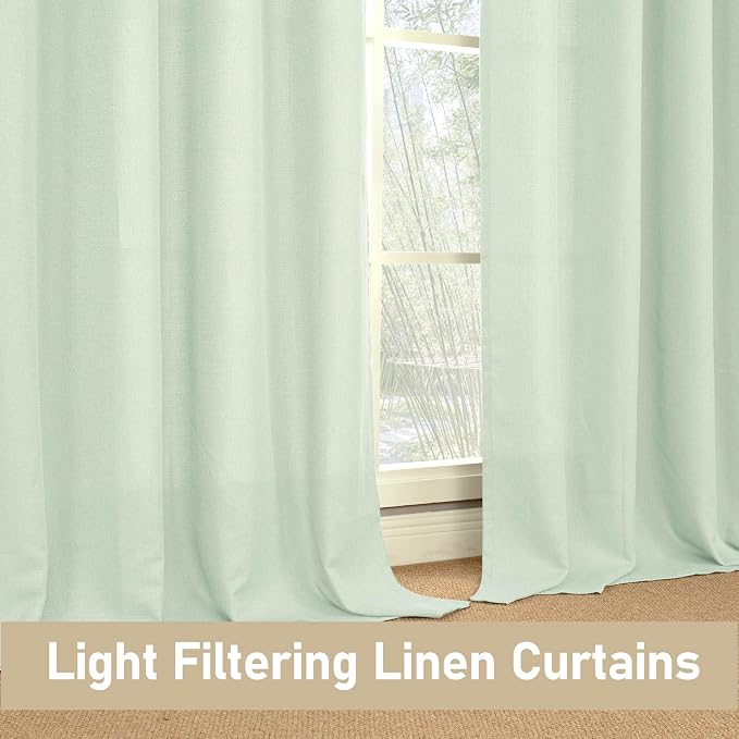 LAMIT Light Green Linen Textured Curtains for Bedroom, Grommet Thermal Insulated Thick Curtains Light Reducing Panels for Living Room/Outdoor/French Door, Set of 2 Panels, W60 x L84