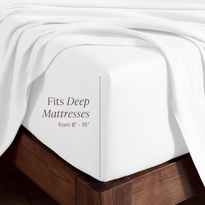 Bare Home 100% Organic Cotton Jersey Fitted Sheet - Queen Size - Ultra Soft - Deep Pocket Fitted Sheet - 100% Cotton - Ring Spun Yarns (Queen, White)