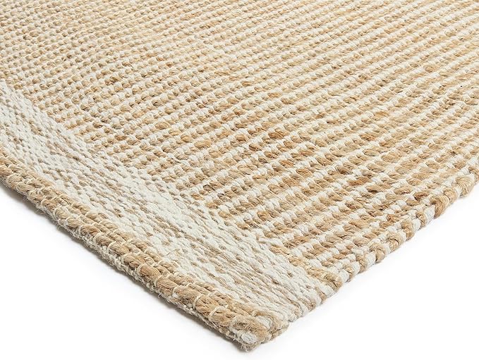 8x10 feet Natural Jute & Wool Area Rug,– Handwoven Mini Check Natural Fiber Rug with 4" Border, Neutral Boho Farmhouse Rug for Living Room,Dining Room,Bedroom | 0.6" Pile (8' x 10')