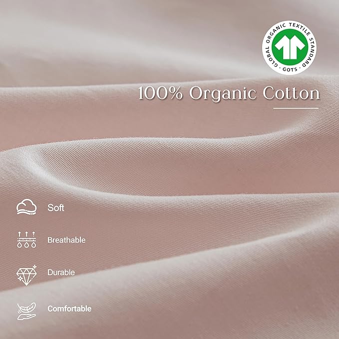 Simple&Opulence 100% Organic Cotton Sheet Set, Long Ruffle Bed Sheets (1 Flat Sheet, 1 Fitted Sheet and 2 Pillowcases) Elegant Shabby Chic Bedding Farmhouse Charming Vintage - Pink, Full