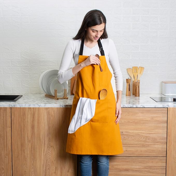 Cotton Canvas Apron for Women & Men – Adjustable Neck Strap & Waist Ties with Pockets