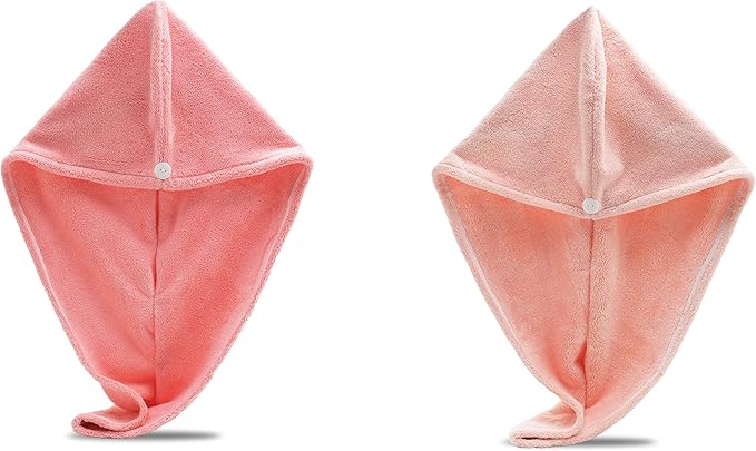 Microfiber Hair Towel Wrap - Super Absorbent Twist Turban Dry Hair Cap with Button Fasten Loop