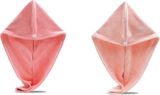 Microfiber Hair Towel Wrap - Super Absorbent Twist Turban Dry Hair Cap with Button Fasten Loop
