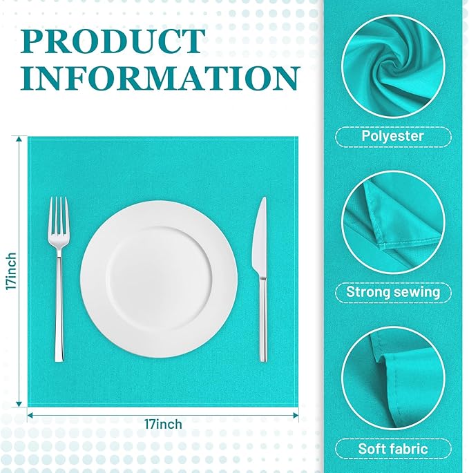 SuperO Set of 80 Cloth Napkins 17 x 17 Inch, Polyester Solid Washable Dinner Napkins with Hemmed Edges,Great for Restaurant, Wedding and Party(Turquoise)