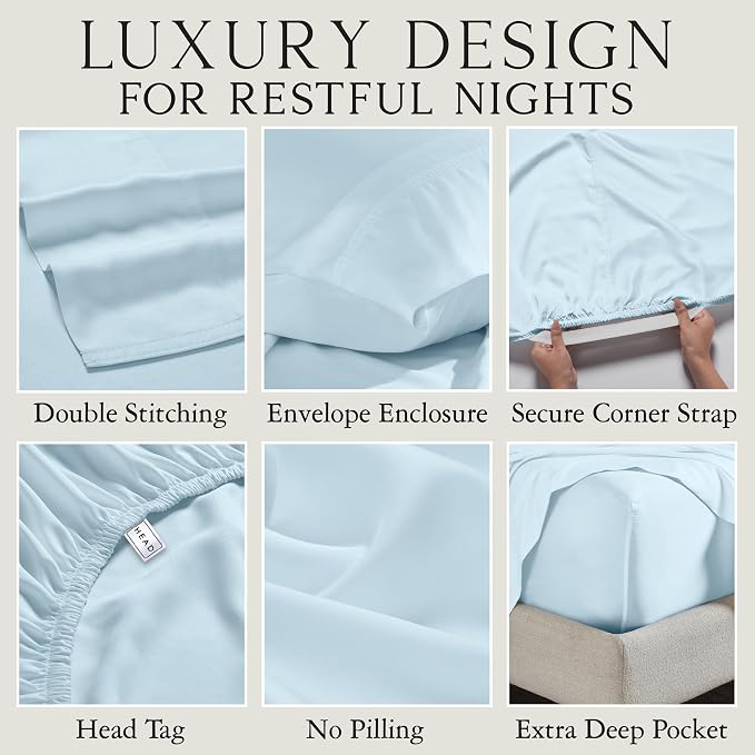 KARISSA MAE Pure Viscose from Bamboo Queen Size Pillowcase Set | 100% FSC Certified | Luxuriously Soft | Cooling | [Coastal Blue]