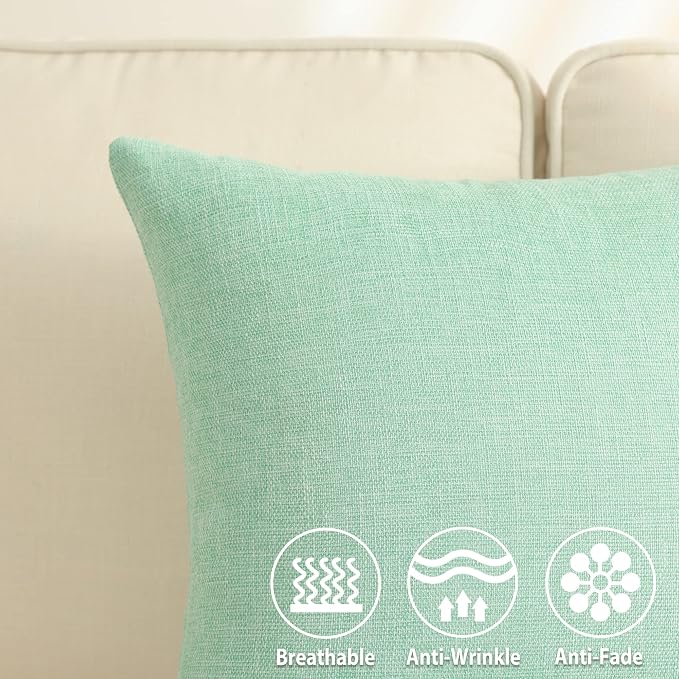 Stellhome Set of 2 Linen Throw Pillow Cover Square Spring Decorative Farmhouse Burlap Cushion Case for Home Decoration, 20 x 20 inch (50 cm), Green