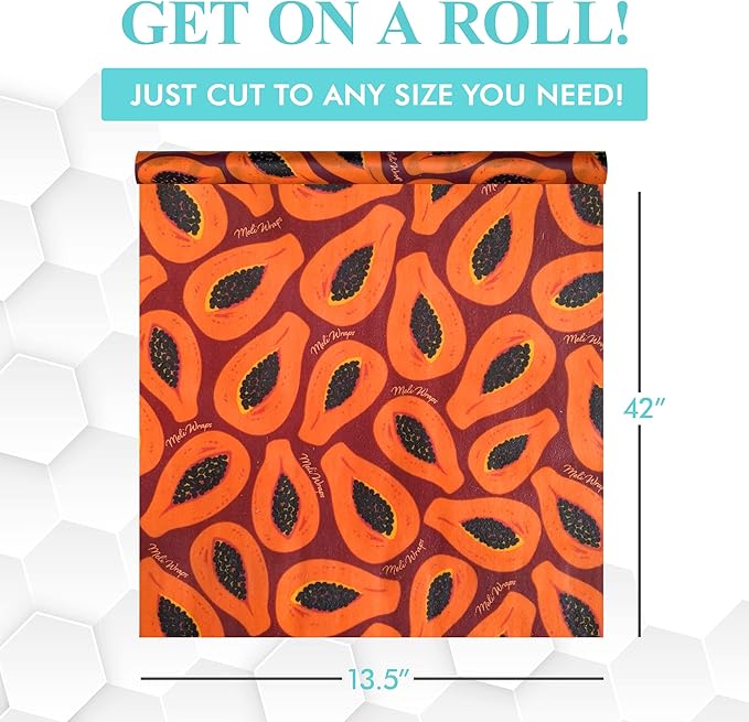 Meli Wraps - Reusable Beeswax Wrap Roll, Zero Waste Beeswax Wraps for Covering Food, Kitchen Roll for Food Storage, 13.5 x 42, Purple Papaya