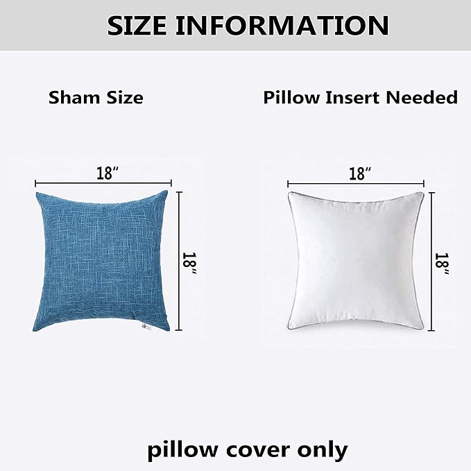 Kevin Textile Faux Linen Home Decorative Hand Made Cushion Cover Pillowcase for Nap, Hidden Zipper, 18"x18"(2 Pieces, Navy Blue)