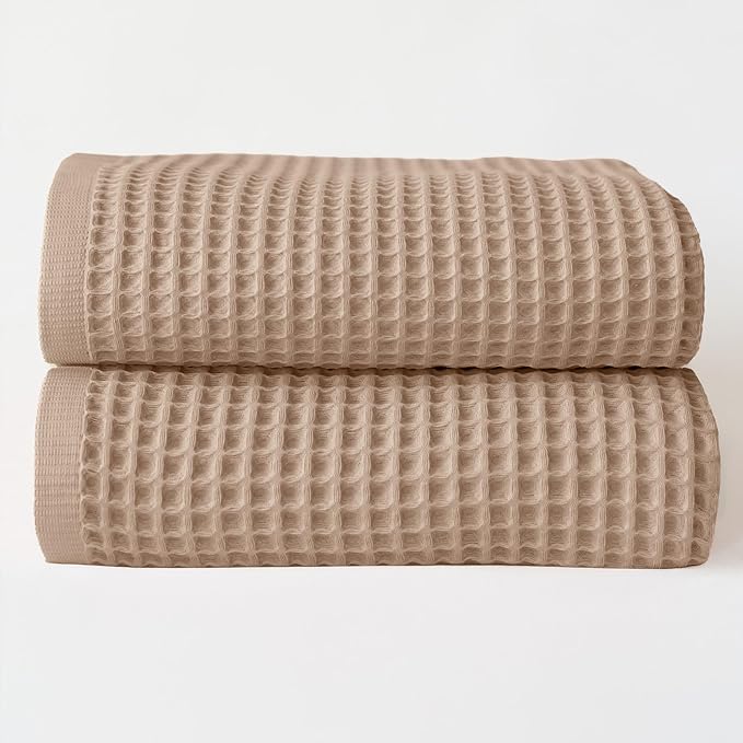 Premium Waffle Bath Sheet Towels Pack of 2 Extra Large 35x71 inch - 100% Turkish Cotton, Waffle Weave, Quick Dry, Lint Free, Light, Thin, Oversized Bath Towel (Brown, Set of 2 Bath Towels)