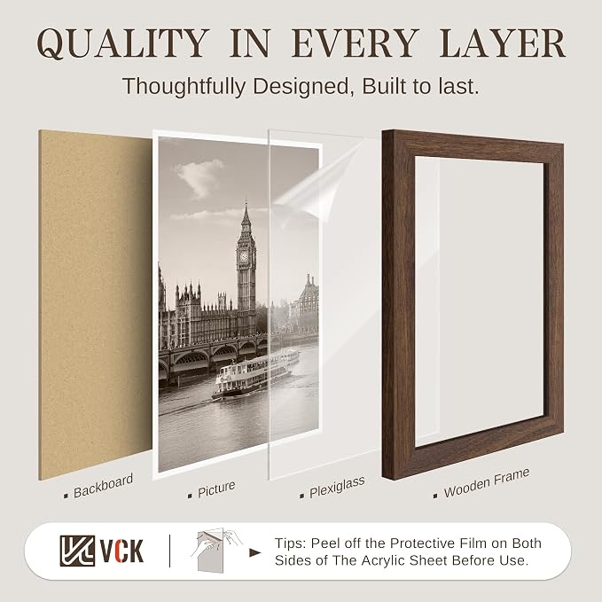 VCK 27x40 Poster Frame 3 Pack - Brown Solid Wood Picture Frames, Exclusive Wood Grain Picture Frames, Wall Hanging