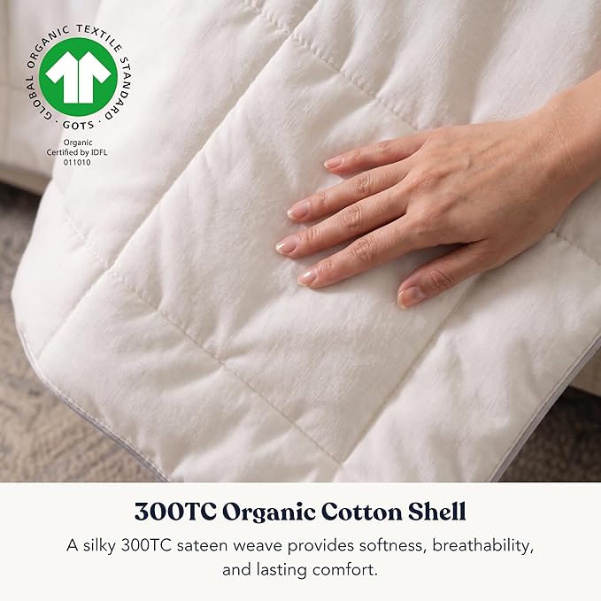 Queen Size Down Alternative Duvet Insert - Ultra-Soft GOTS Certified Organic Cotton Cover Hypoallergenic Snow Down Alternative-Filled Hotel Collection Comforter, 350 GSM All Season Warmth