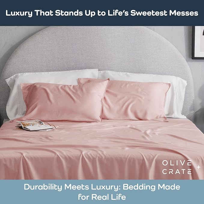 Olive + Crate Tencel Eucalyptus Pillowcases - 100% Tencel Lyocell Cooling Pillow Cases for Hot Sleepers - Hypoallergenic, Moisture-Wicking, Silk Alternative, Vegan - King Size Set of 2 [Rose Blush]